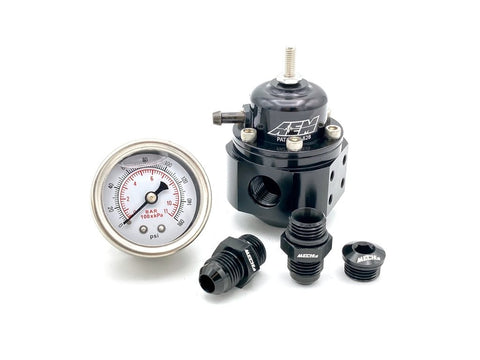 AEM 25-302BK Fuel Pressure Regulator (+Pressure Gauge and AN6 Fittings)
