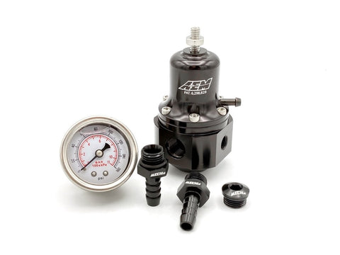 AEM 25-305BK Fuel Pressure Regulator (+Pressure Gauge and Rubber Hose Fittings)