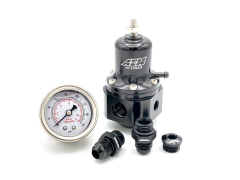 AEM 25-305BK Fuel Pressure Regulator (+Pressure Gauge and AN6 Fittings)